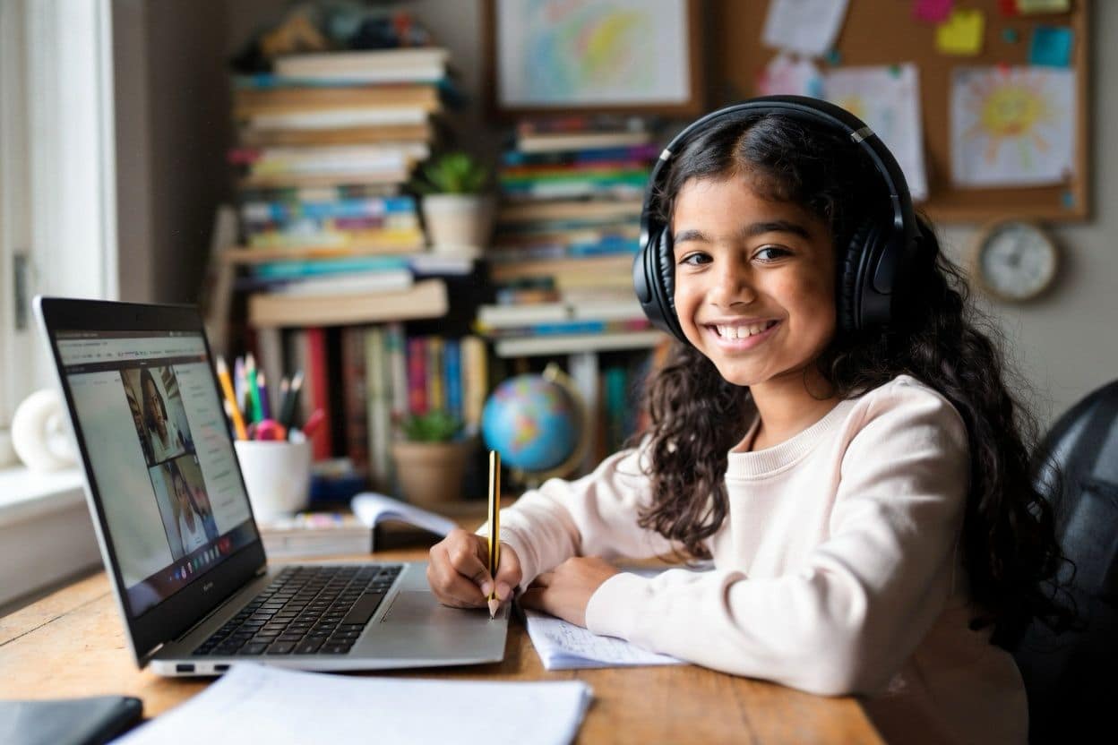 Child working on writing exercises in LTWN's live online writing class for kids grades K–12